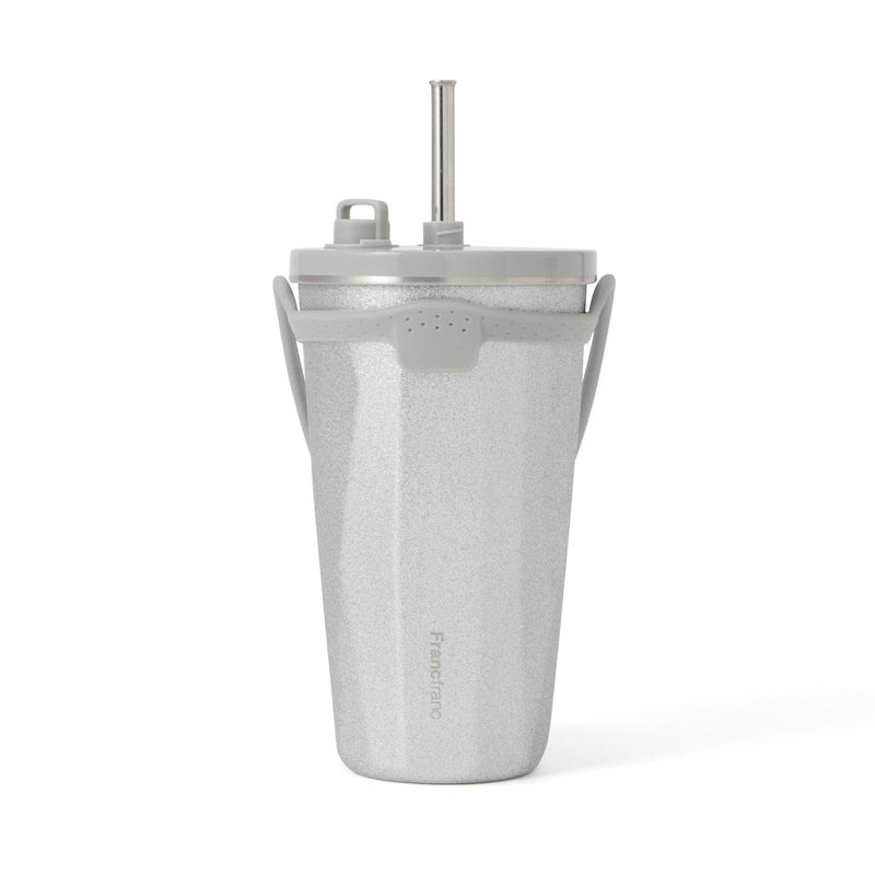 Stainless Steel Tumbler With Straw 500Ml Glitter Silver