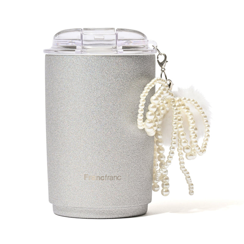 Stainless Steel Tumbler With Charm Glitter Silver