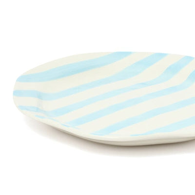 Hand Painted Plate Stripe L Light Blue