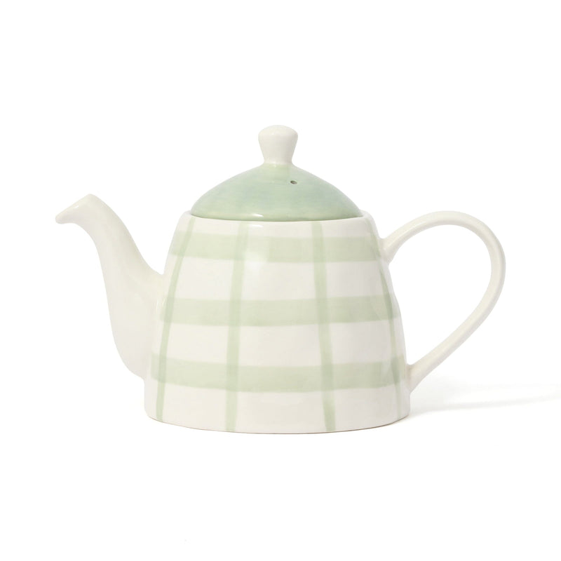 Hand Paint Teapot Check Green