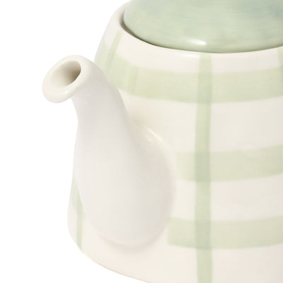 Hand Paint Teapot Check Green