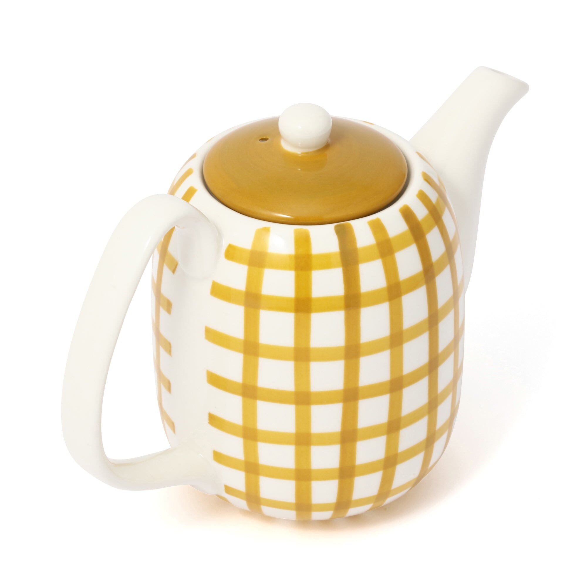 Hand Paint Teapot Check Yellow