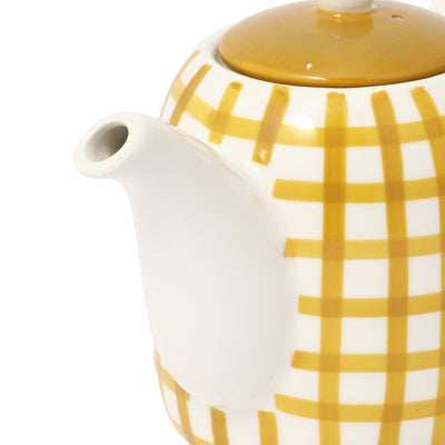 Hand Paint Teapot Check Yellow