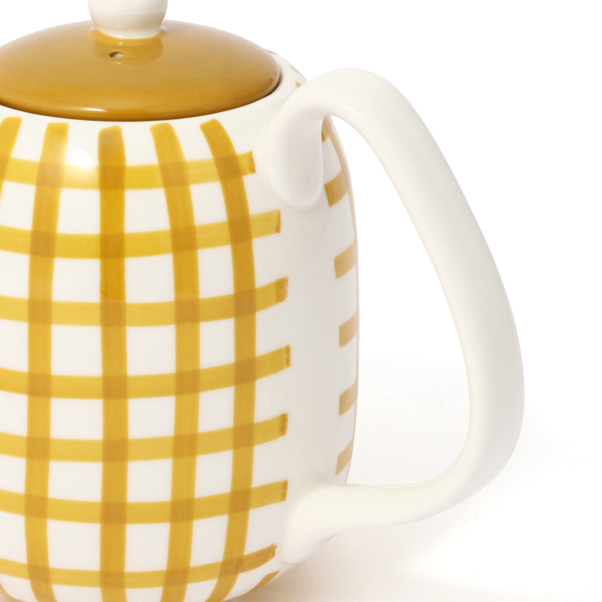 Hand Paint Teapot Check Yellow