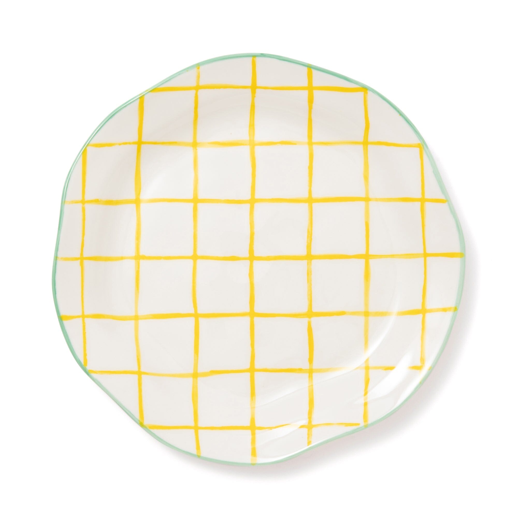 Hand Paint Plate Check  Large Yellow