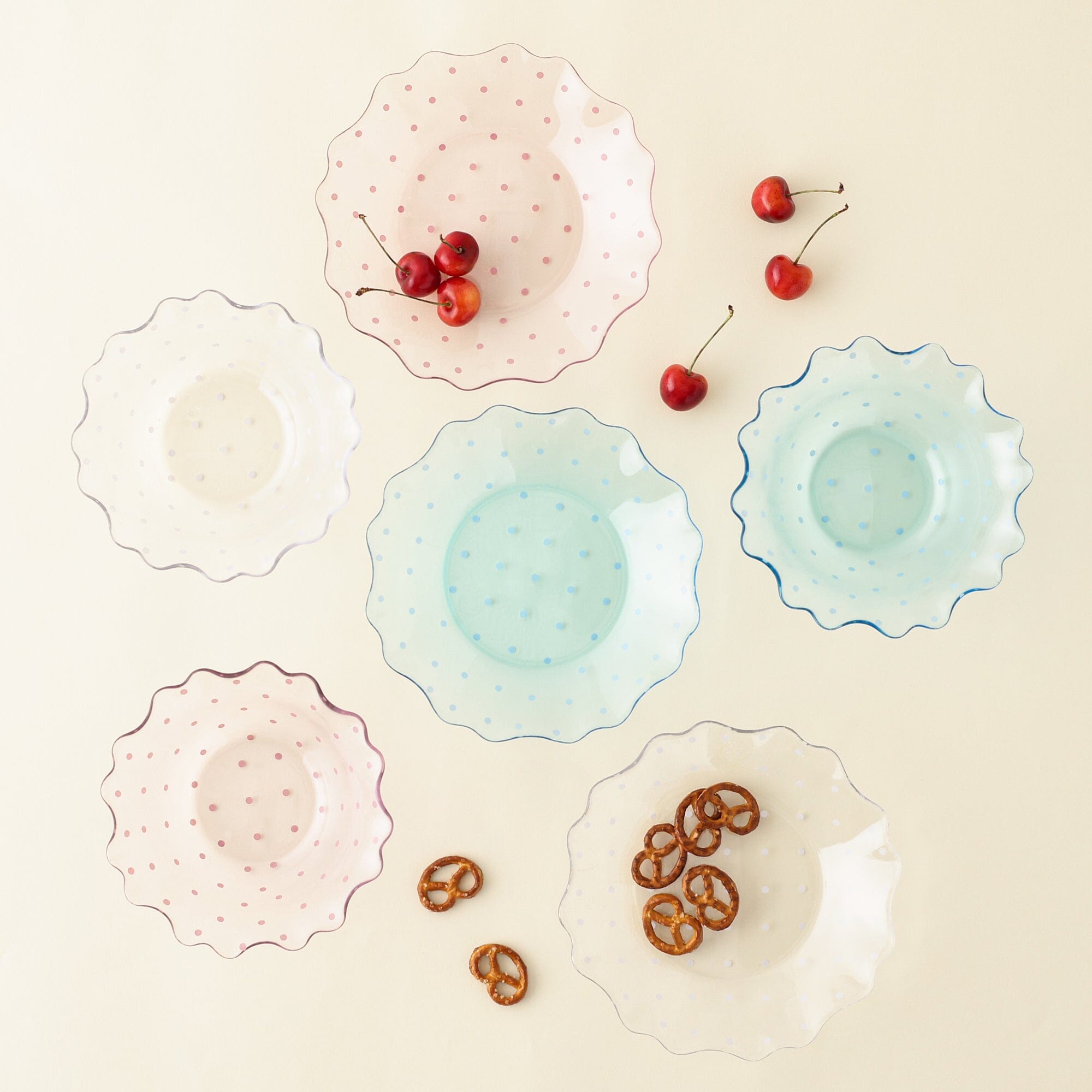 Dot Frill Glass Plate Blue