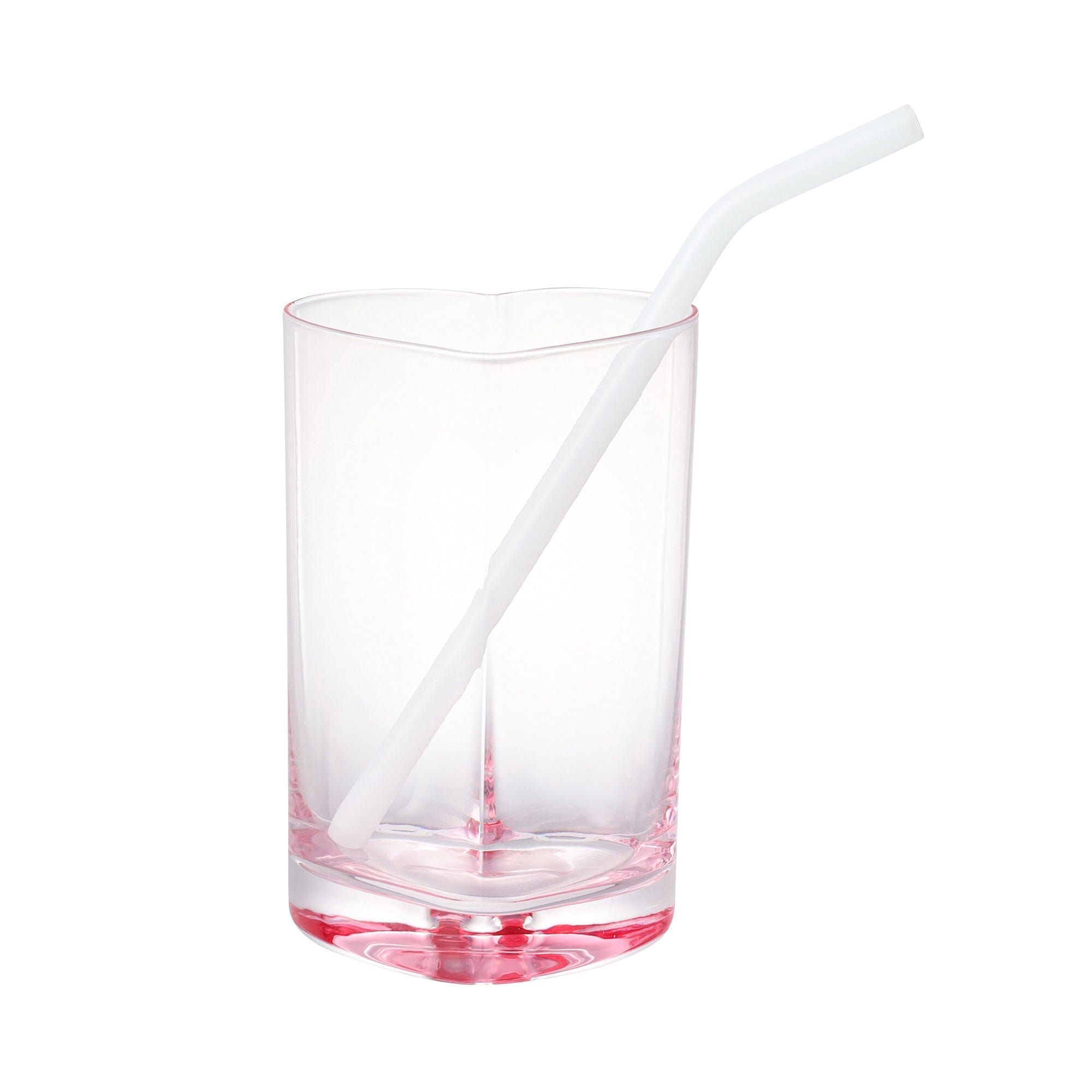 Heart-Shaped Glass Tumbler With Straw Pink