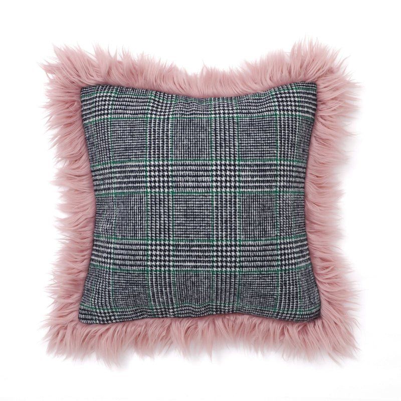 Tweed X Fur Cushion Cover 450 X 450 Navy X Pink