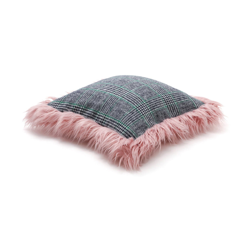 Tweed X Fur Cushion Cover 450 X 450 Navy X Pink