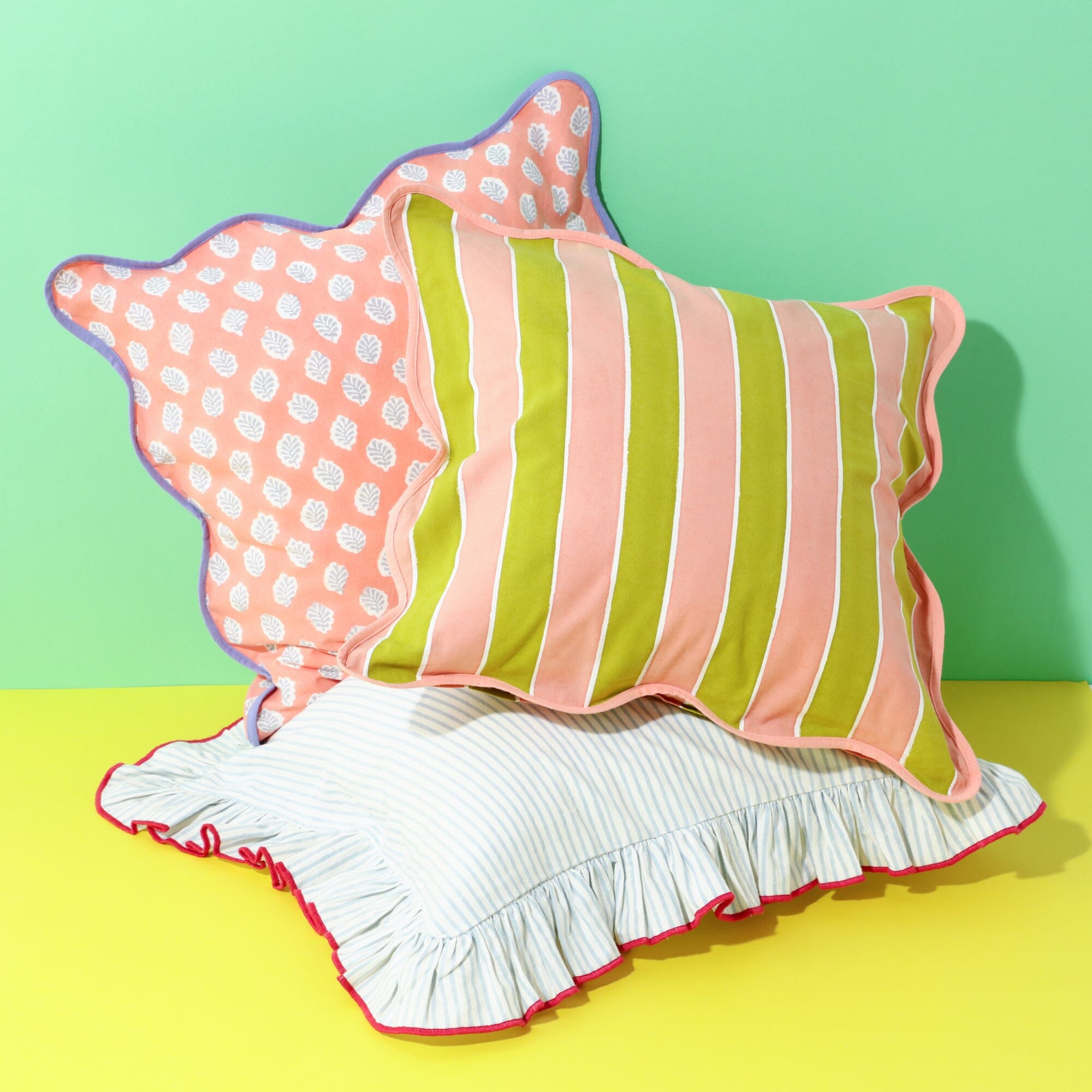 Block Print Cushion Cover 450 X 450 Pink X Green