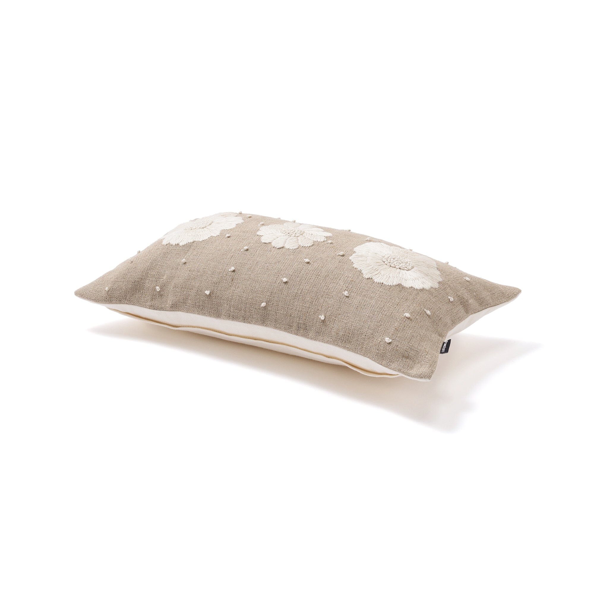 Linen Emb Flower Cushion Cover 400X250 Beige