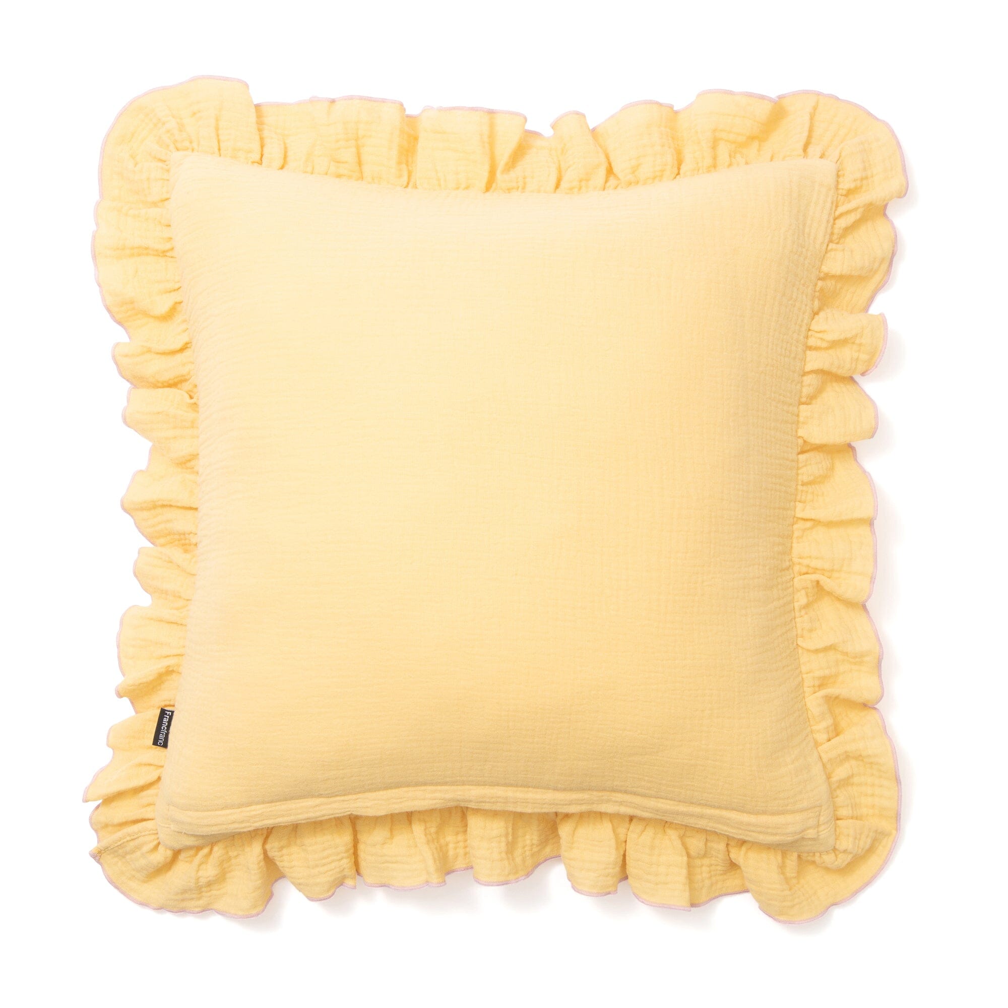 Emb Flower Frill Cushion Cover 450X450 Yellow X Pink