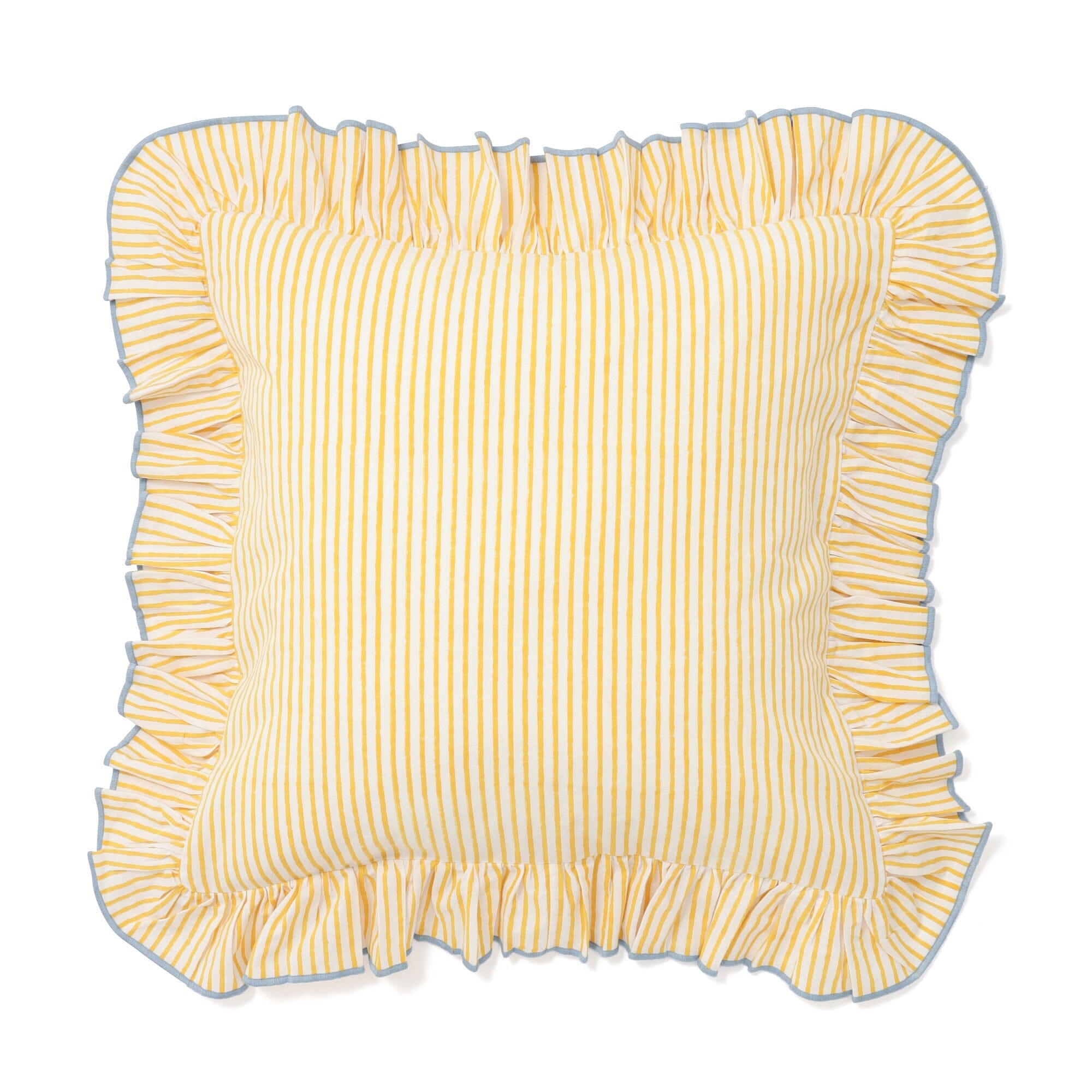 Block Print  Cushion Vover 450 X 450 Yellow x Light Blue