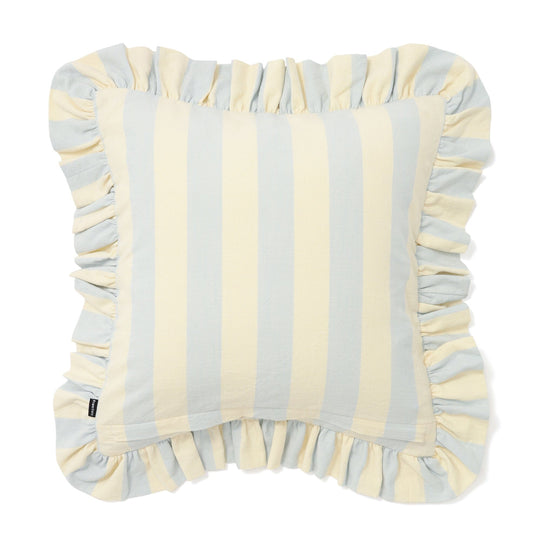 Striped Frill Cushion Cover 450 X 450 Ivory X Light Blue