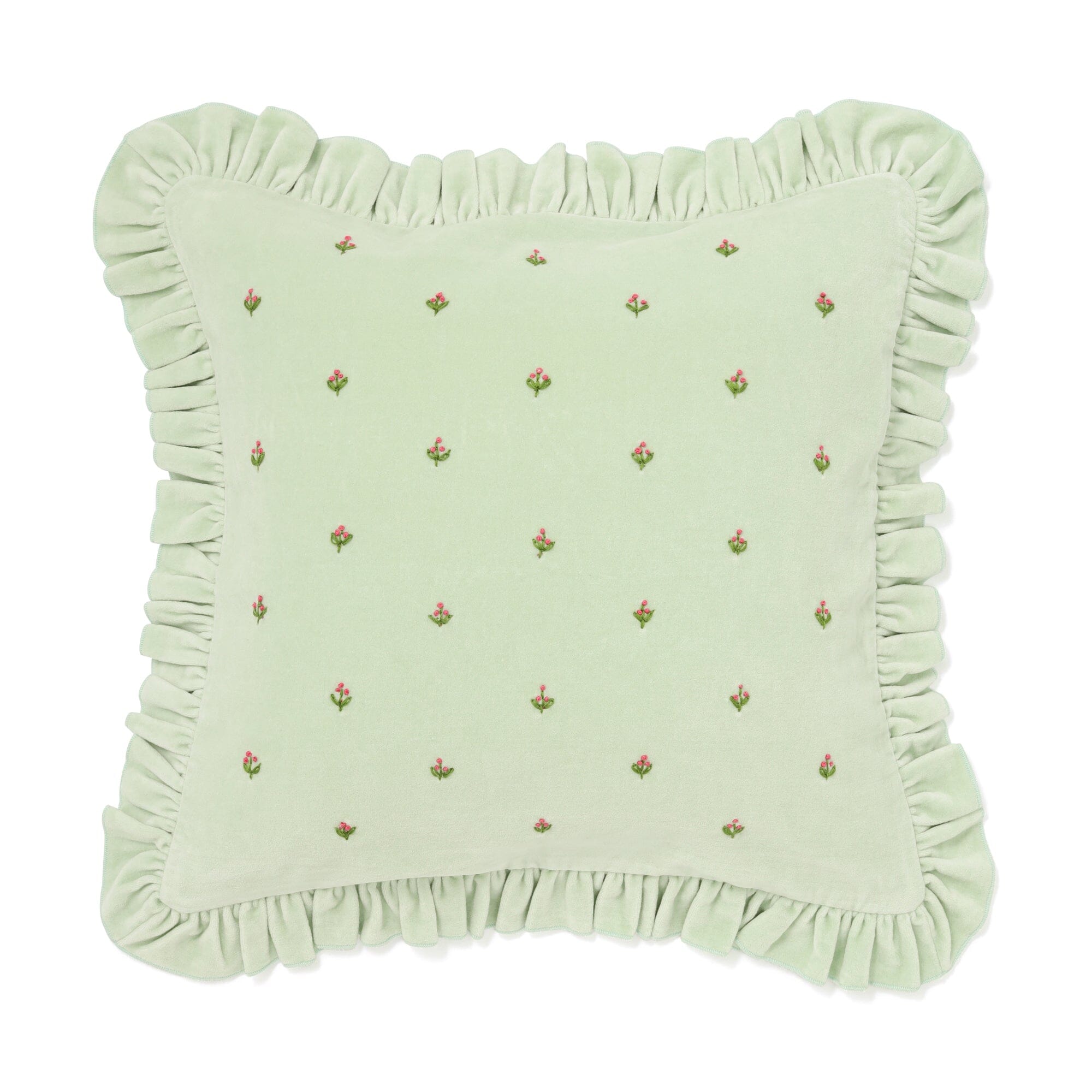 Emb Flower Frill Cushion Cover 450 X 450  Light Green