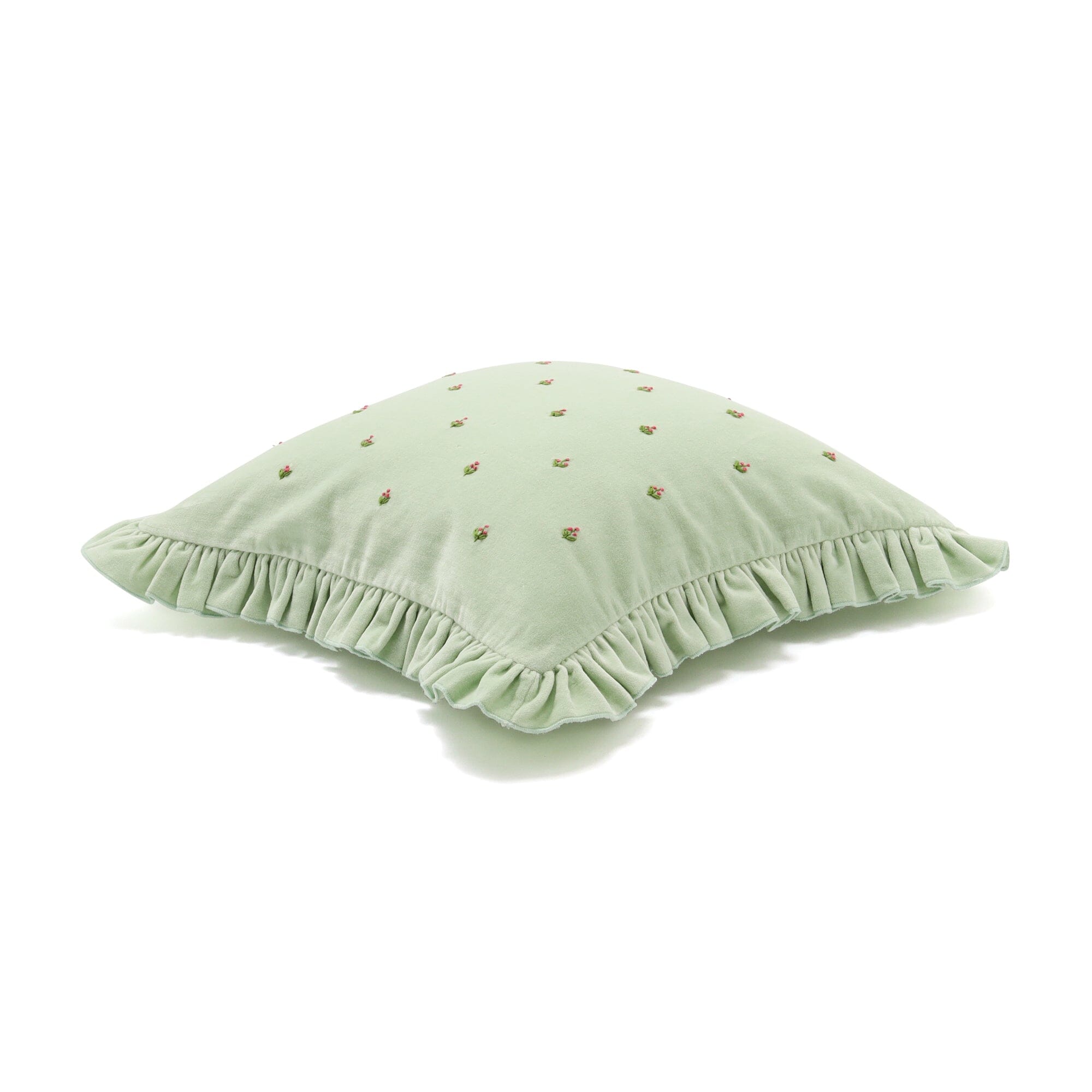 Emb Flower Frill Cushion Cover 450 X 450  Light Green