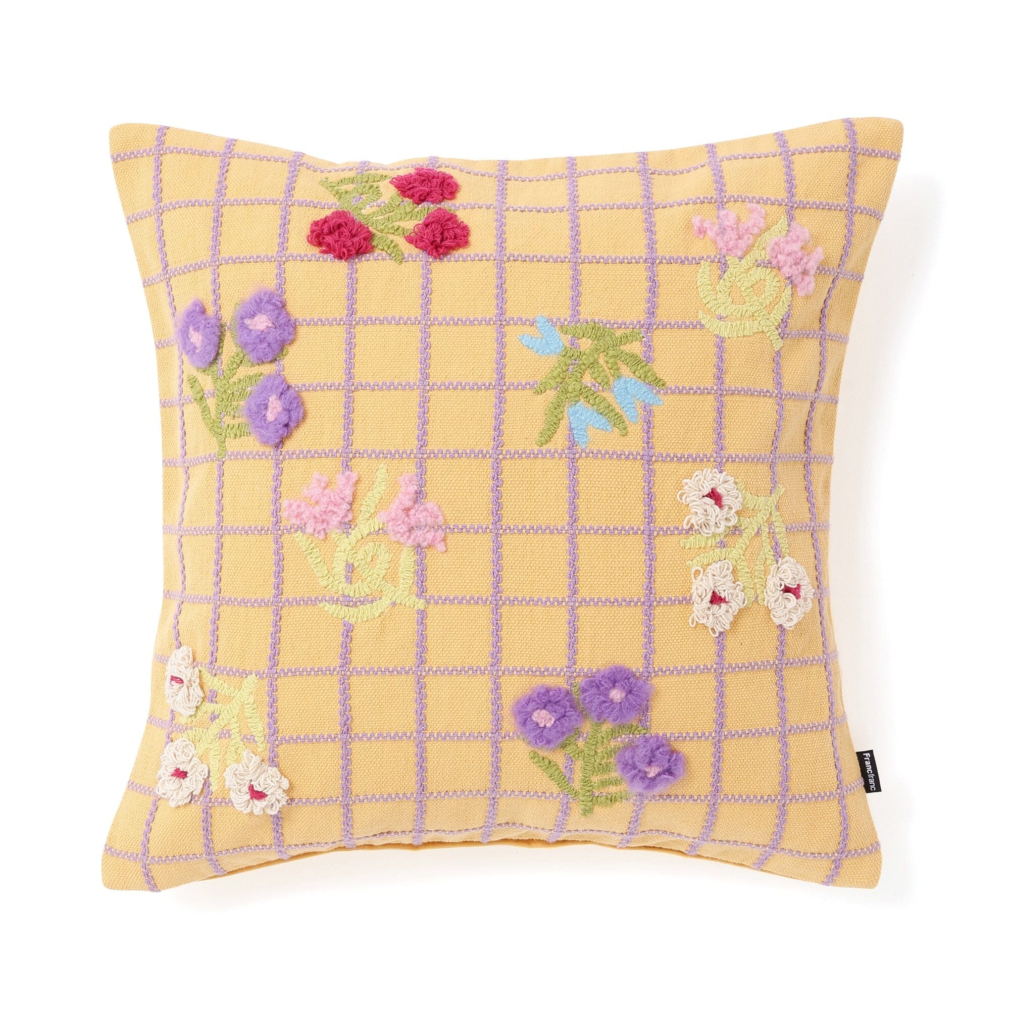 Emb Flower Check Cushion Cover 450 X 450  Yellow X Purple