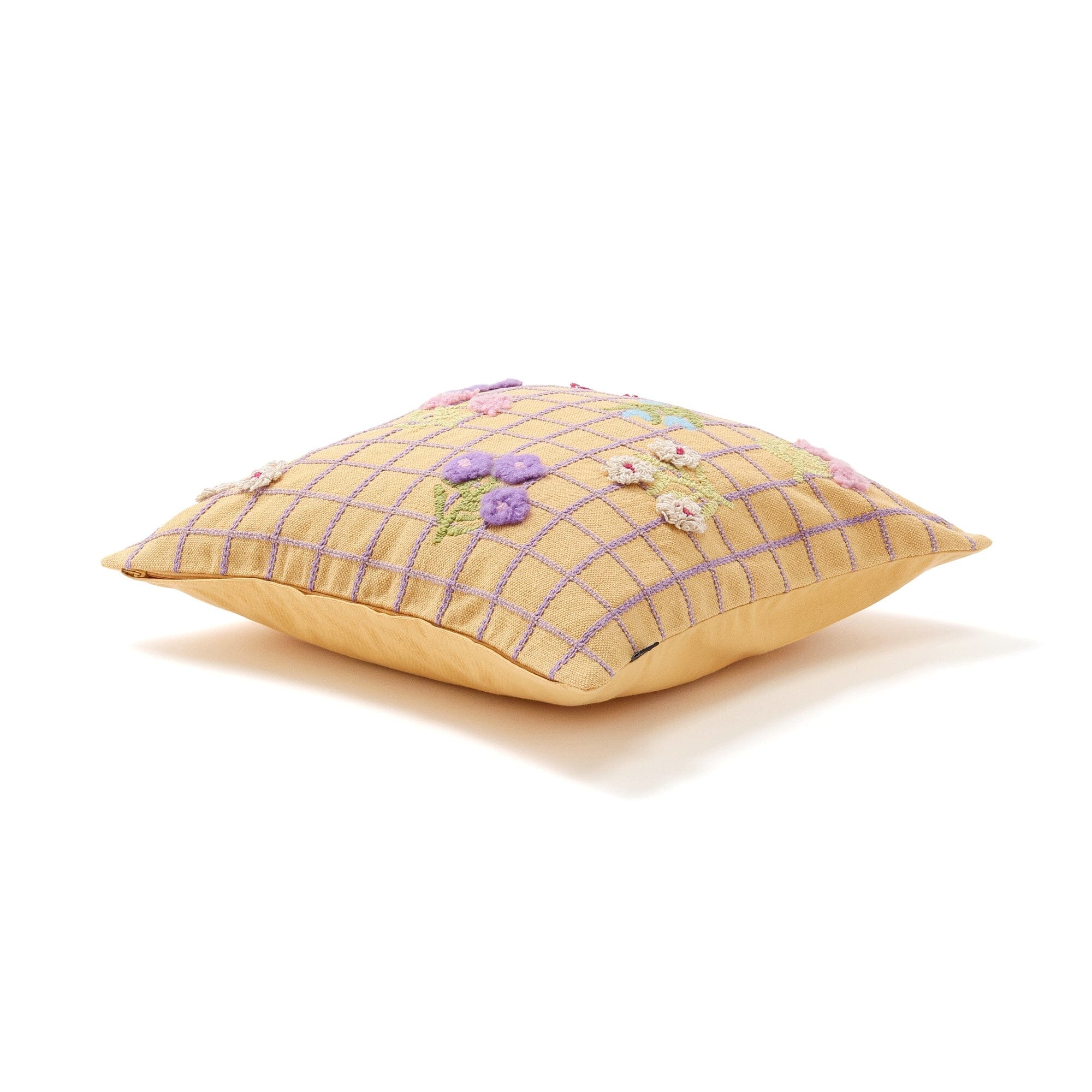 Emb Flower Check Cushion Cover 450 X 450  Yellow X Purple