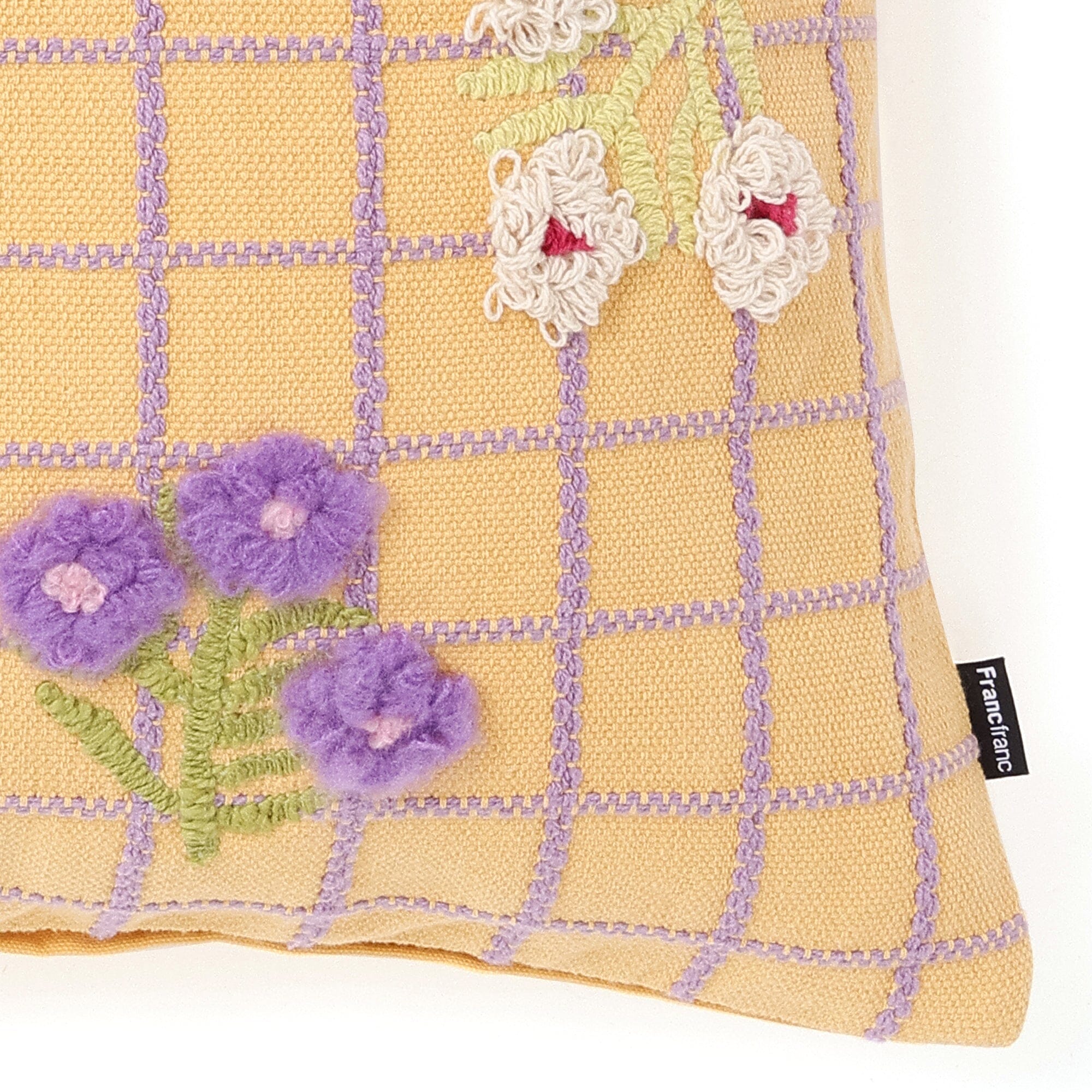 Emb Flower Check Cushion Cover 450 X 450  Yellow X Purple