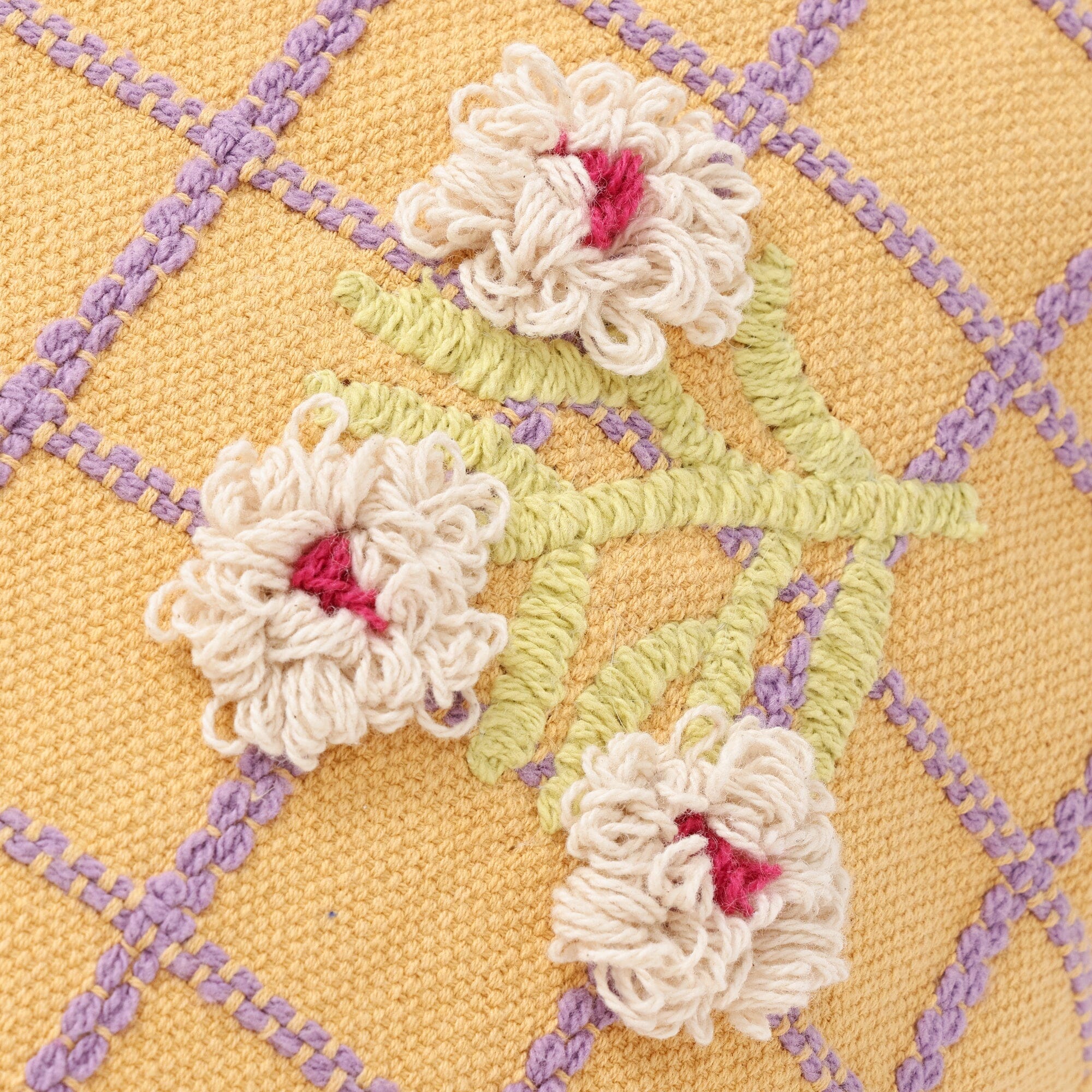 Emb Flower Check Cushion Cover 450 X 450  Yellow X Purple