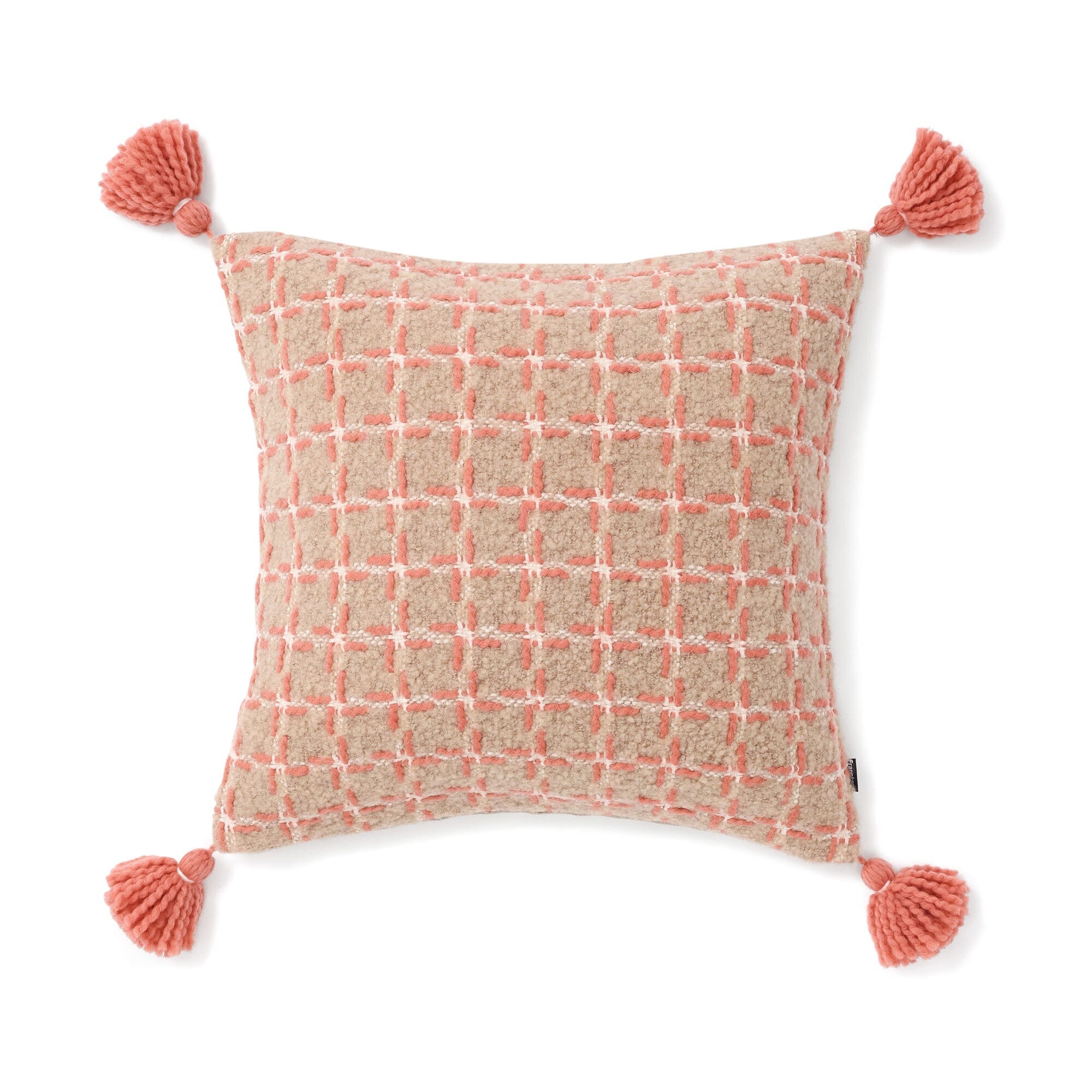 Tassel Check Cushion Cover 450 X 450  Beige X Pink