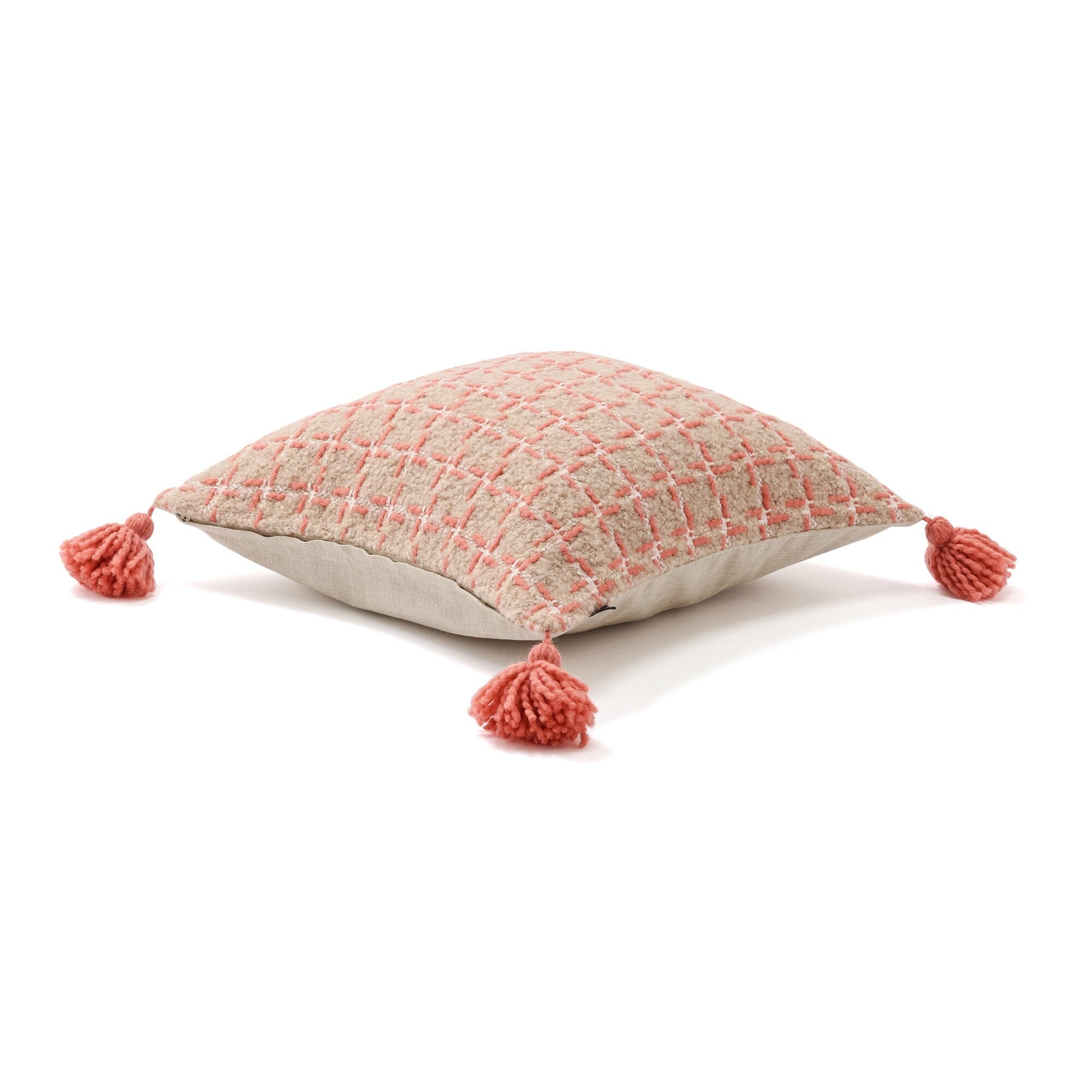 Tassel Check Cushion Cover 450 X 450  Beige X Pink