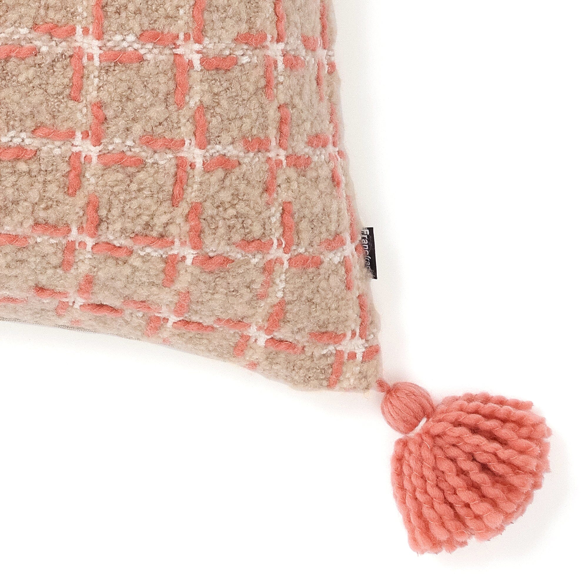 Tassel Check Cushion Cover 450 X 450  Beige X Pink