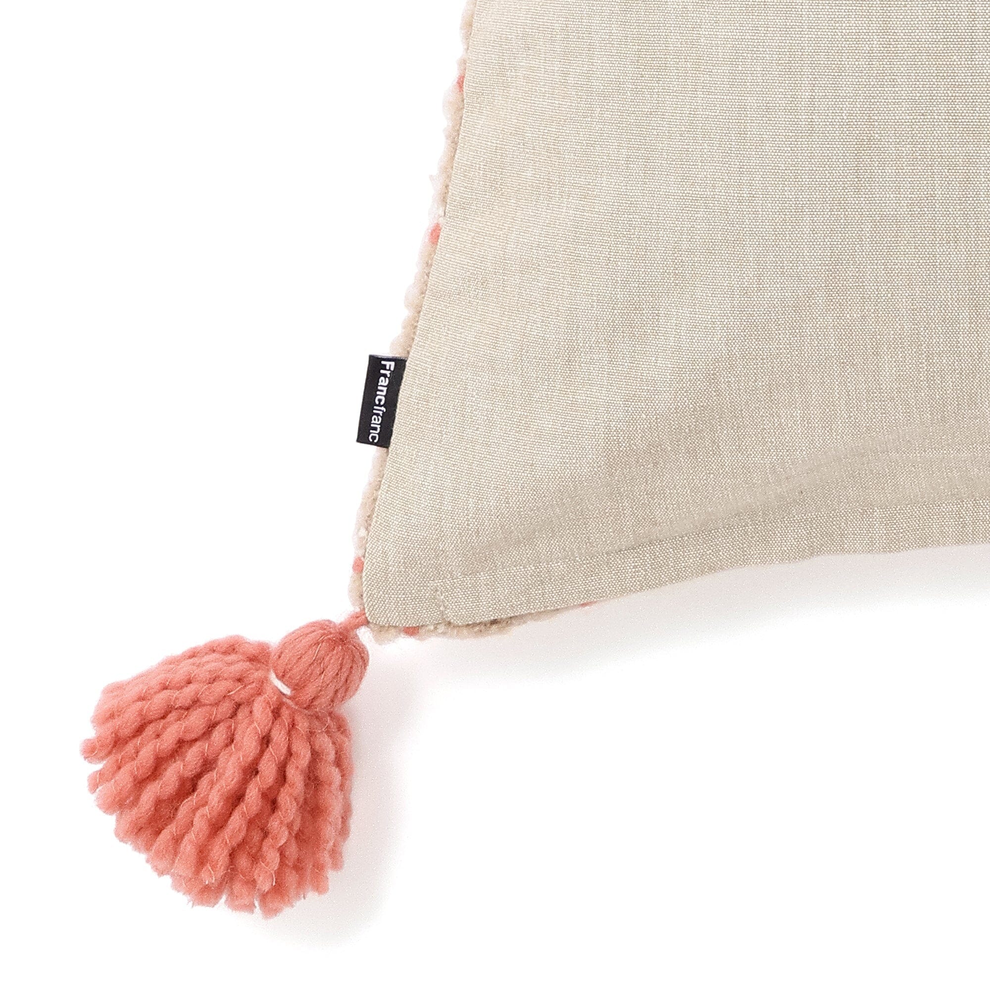 Tassel Check Cushion Cover 450 X 450  Beige X Pink