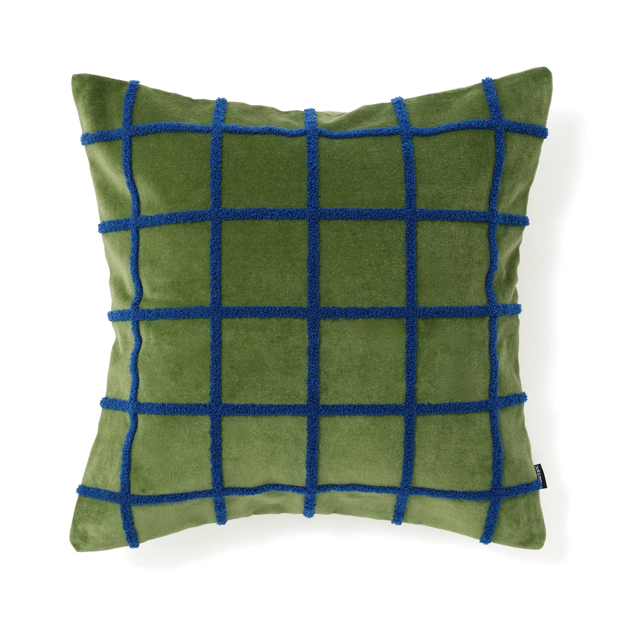 Velvet Windowpane Cushion Cover 450 X 450 Green