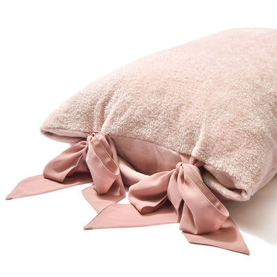 WARMY Furry Ribbon Pillow Case 700 x 500 Pink