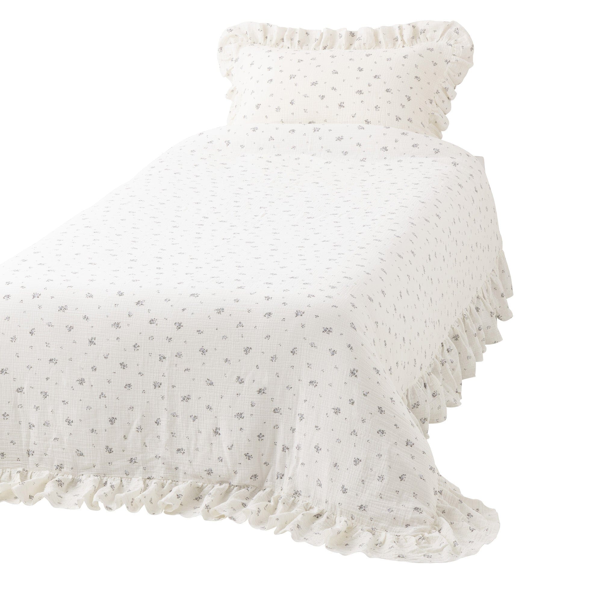 Frill Gauze Small Flower Comforter Case Double Gray