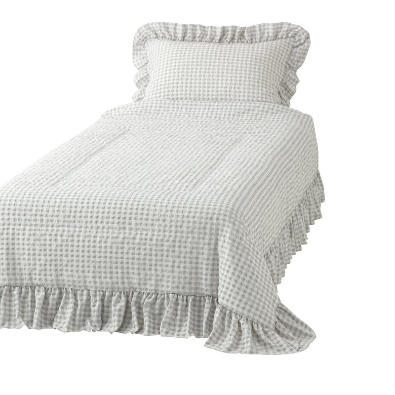 Fuwaro Cooling Comforter Frill Check Single White X Gray