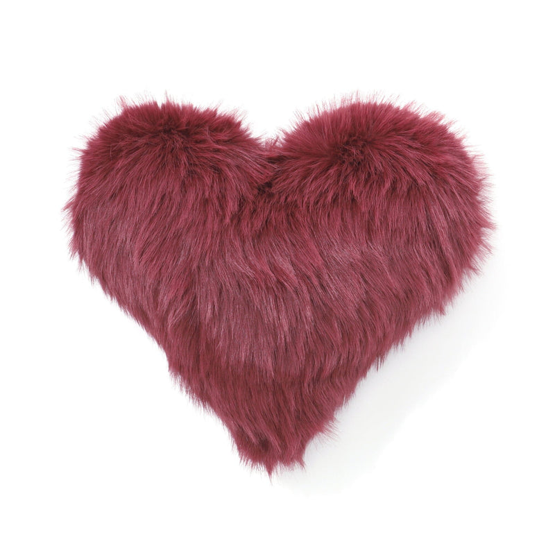 Fur Heart Cushion Small Red