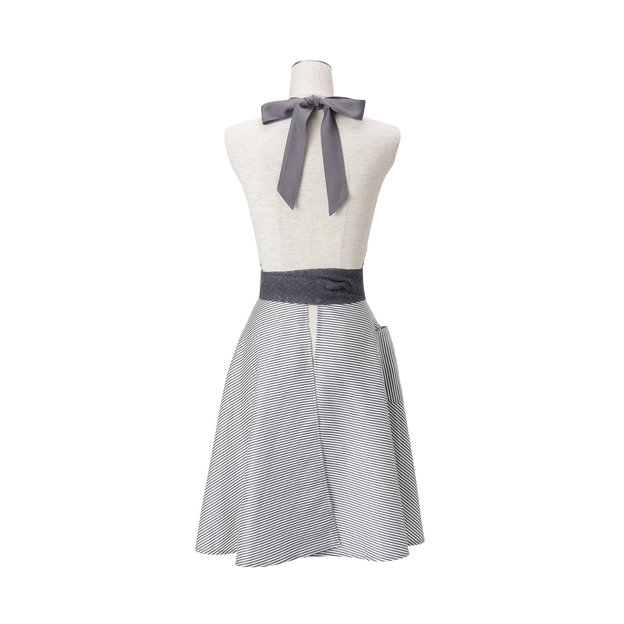 Lace Ribbon Full Apron Black
