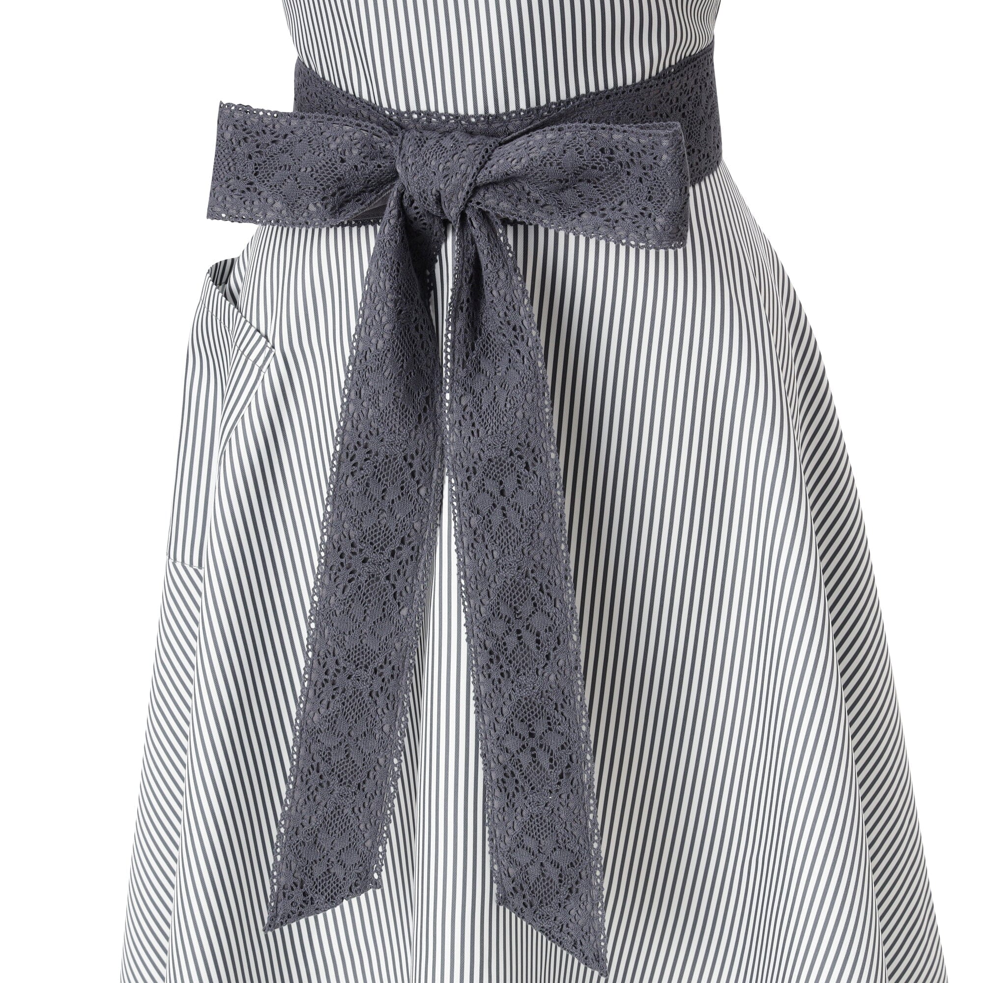 Lace Ribbon Full Apron Black