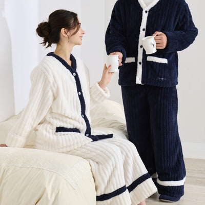 Warm Fleece Pajamas For Men Navy