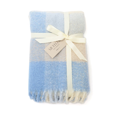 Mohair Like Scarf Check Blue