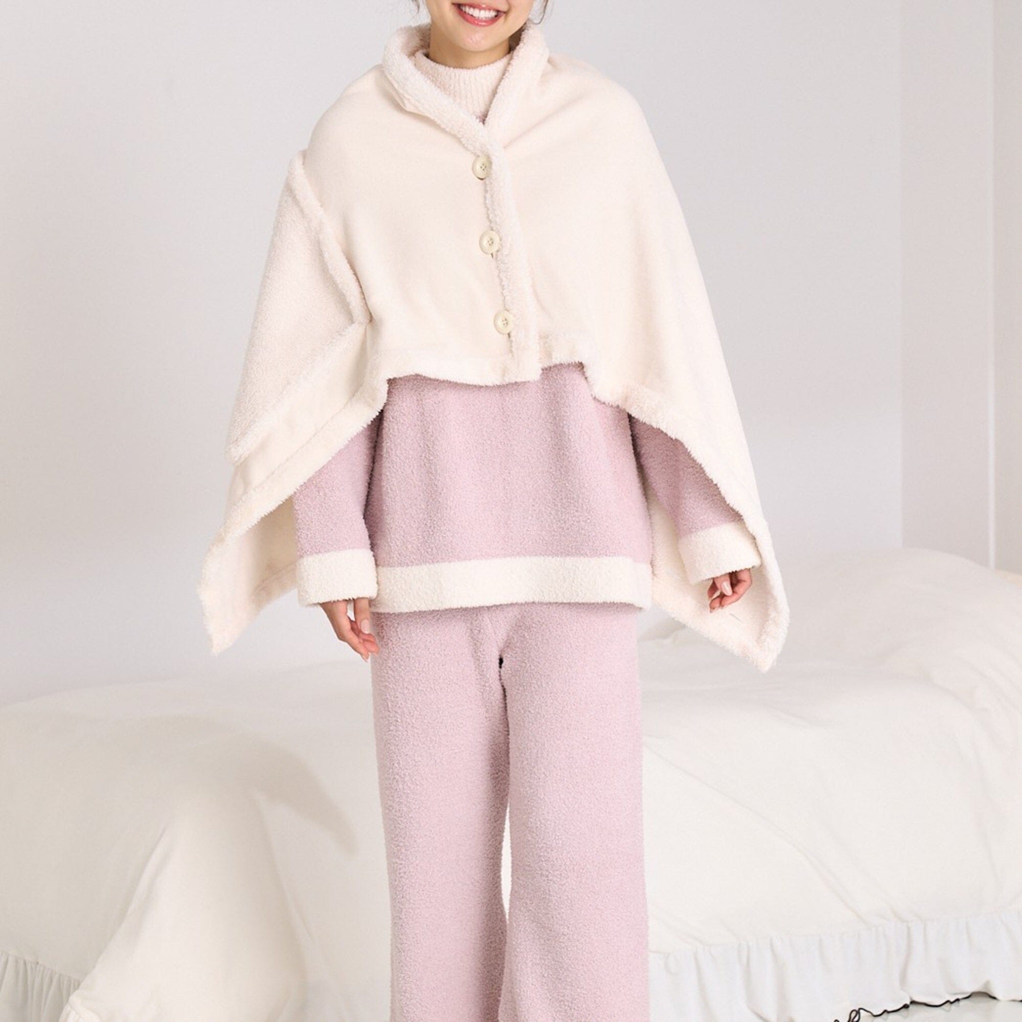 Reversible Warm Fleece 4-Way Poncho Small Ivory