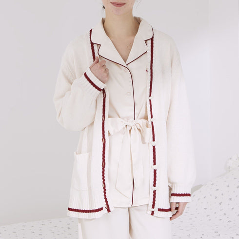 Heart Button Stripe Cardigan In Ivory