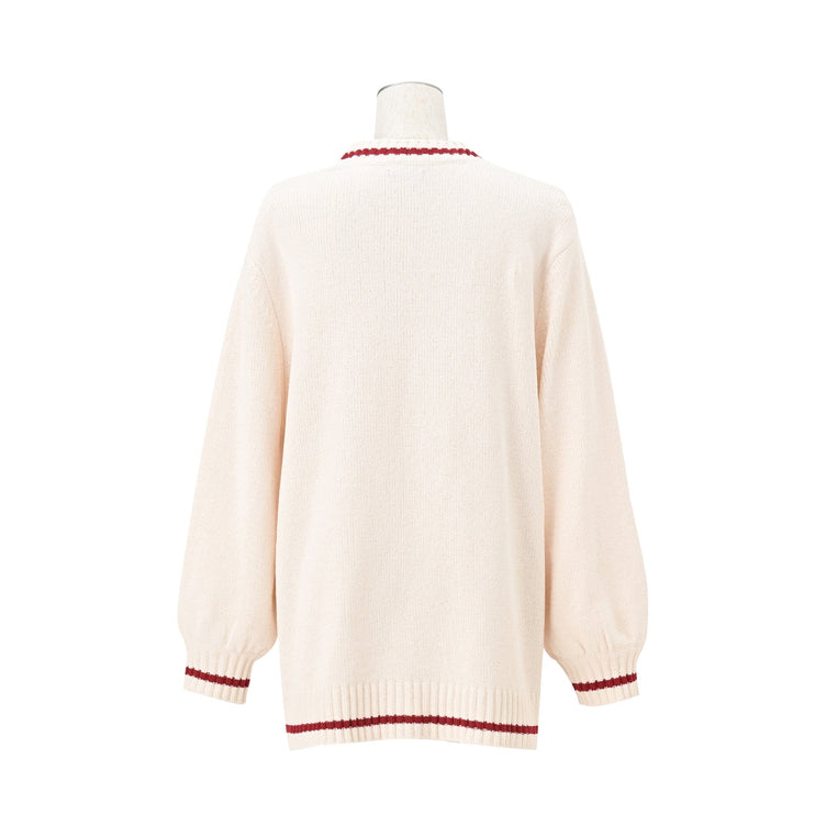 Heart Button Stripe Cardigan In Ivory