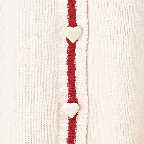 Heart Button Stripe Cardigan In Ivory