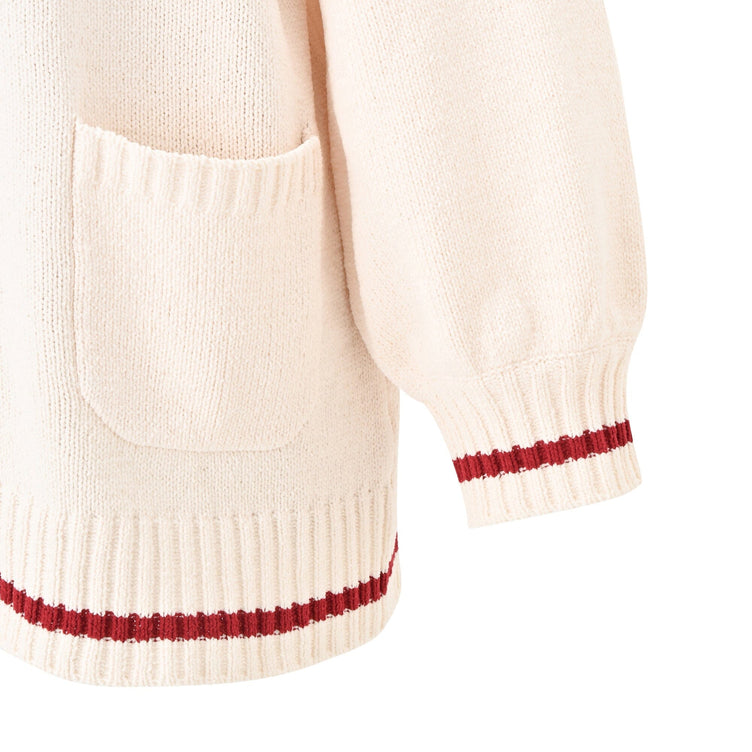 Heart Button Stripe Cardigan In Ivory