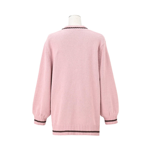 Heart Button Stripe Cardigan In Pink