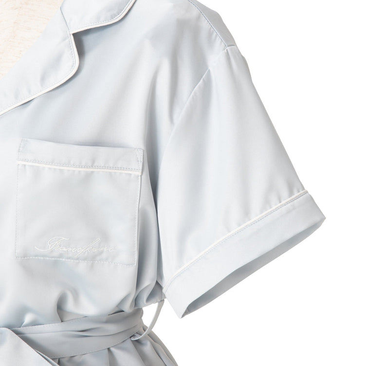 Hyaluronic Acid-Processed Short-Sleeve Shorts Pajamas With Embroidered Logo Light Blue