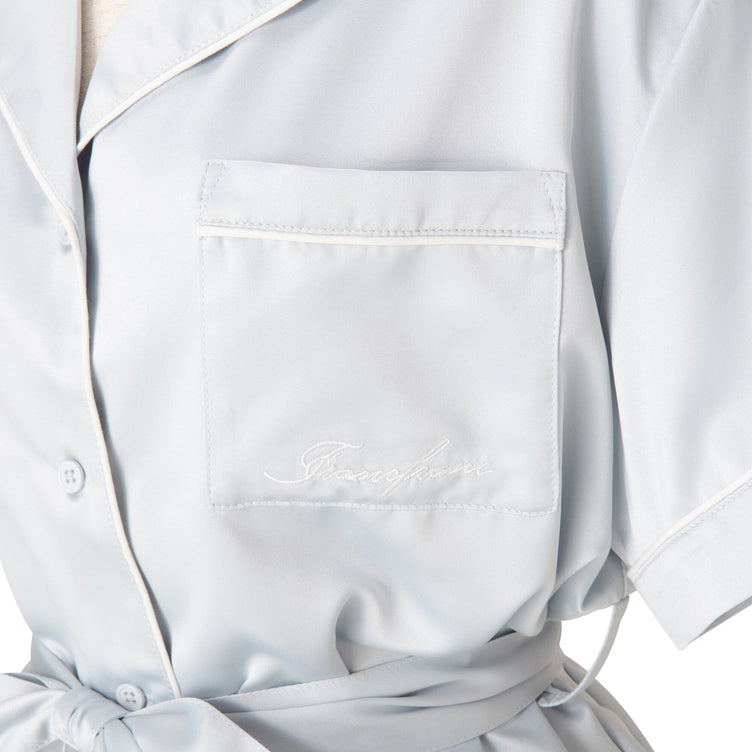 Hyaluronic Acid-Processed Short-Sleeve Shorts Pajamas With Embroidered Logo Light Blue