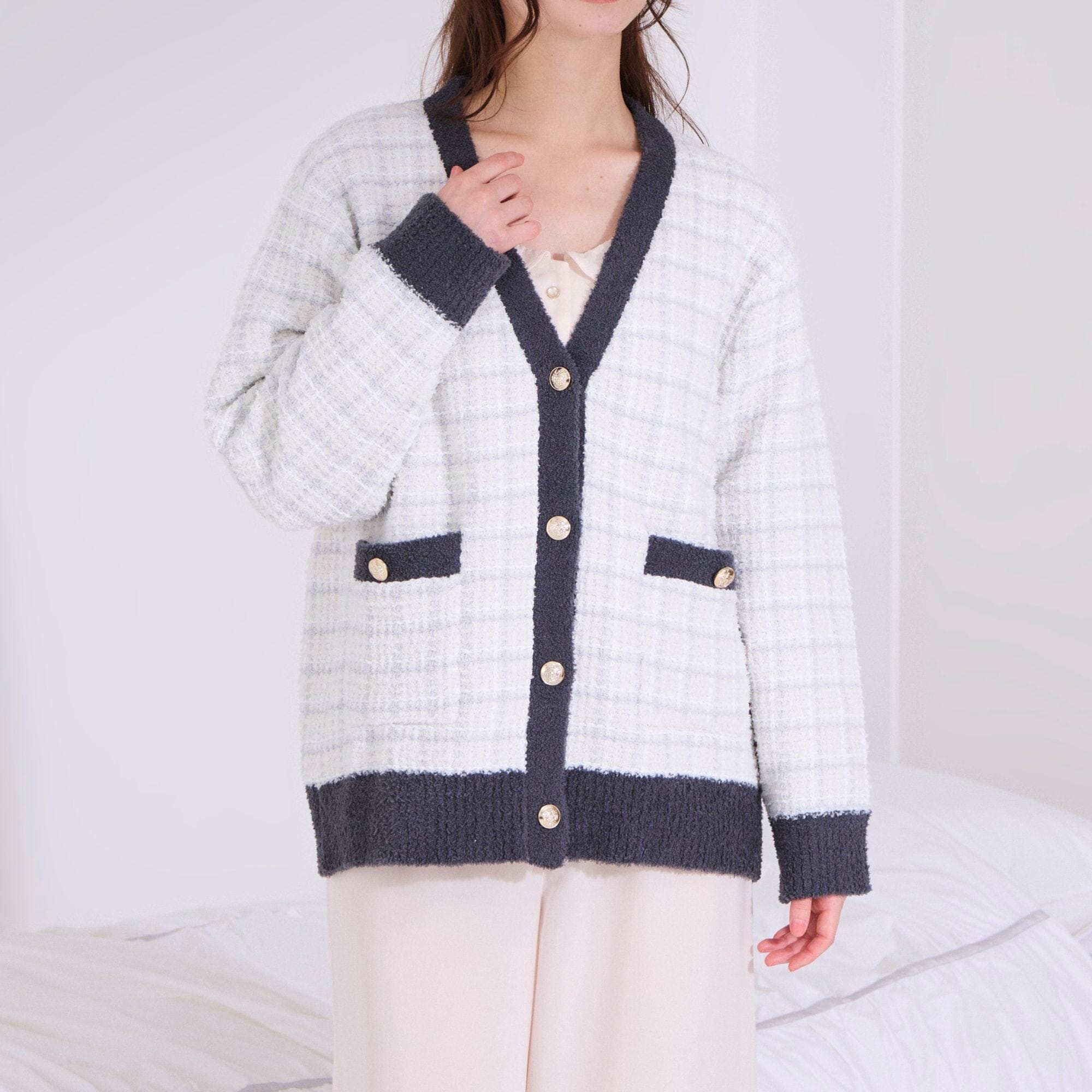 Tweed Pattern Cardigan Ivory