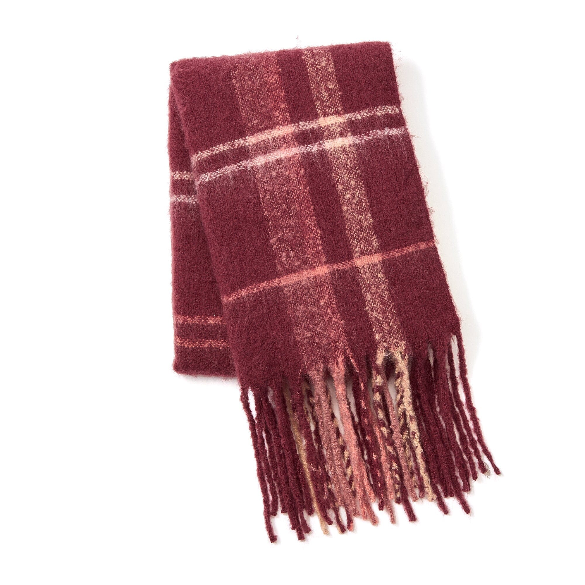Mohair Like Check Muffler Dark Red