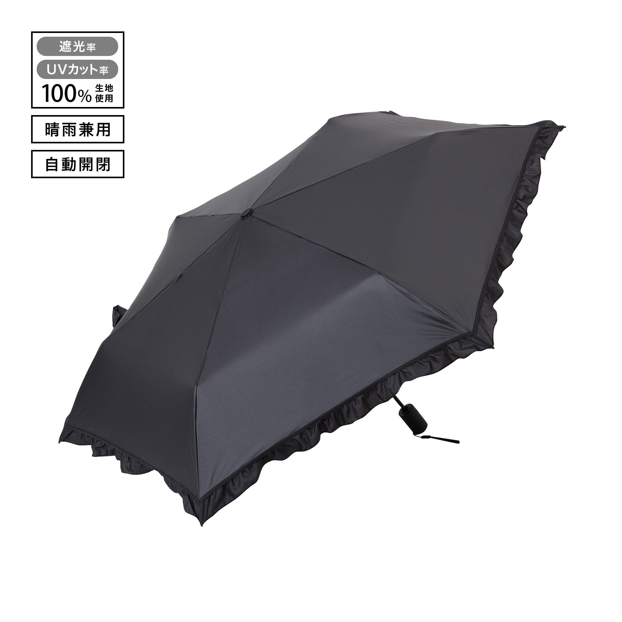 Automatic Classic Frill Mini Umbrella 50cm Black