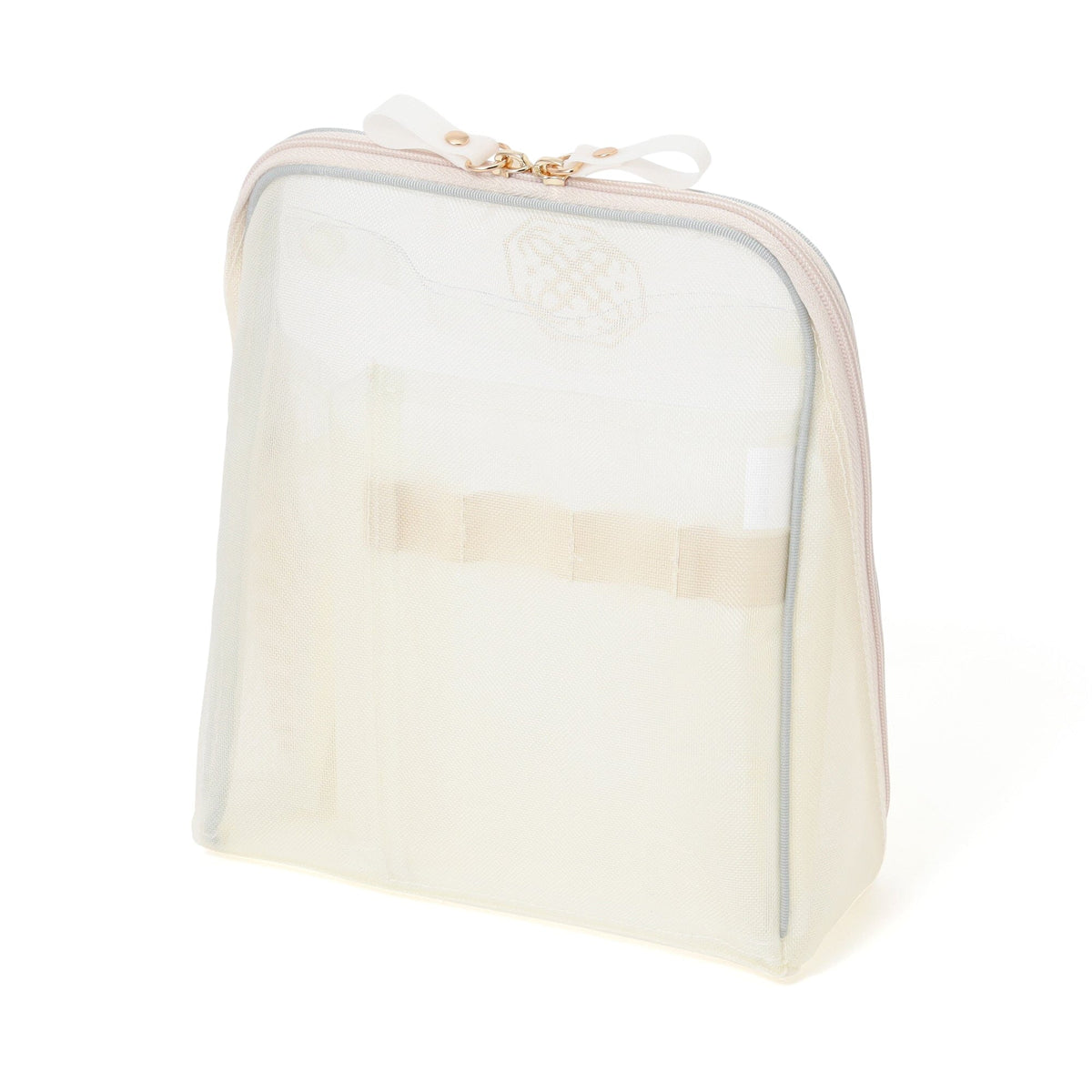 Bicolor Satin Mesh Tool Stand Pouch Mint X Ivory