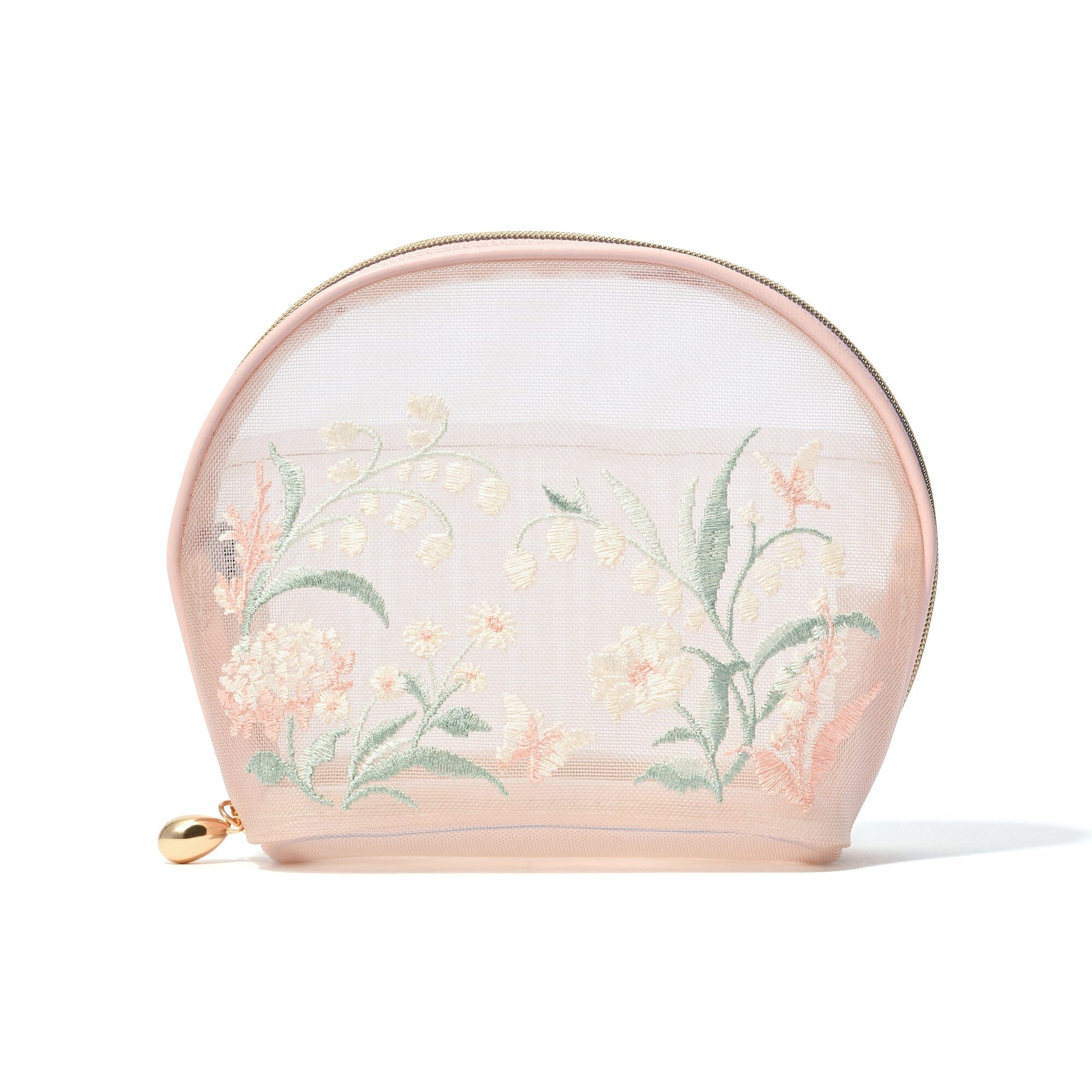 Mesh Embroidery Pouch Small Pink